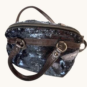 Coach Poppy Glam Pewter Silver Sequin 2 Way Satchel Crossbody 16303 Box Receipt